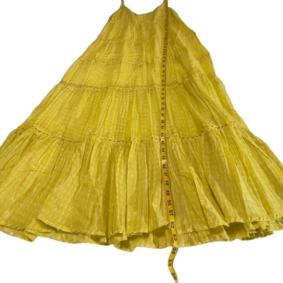 NWT Free People Midnight Dance Print Maxi in Canary Combo XS Tiered Crochet - Picture 7 of 15